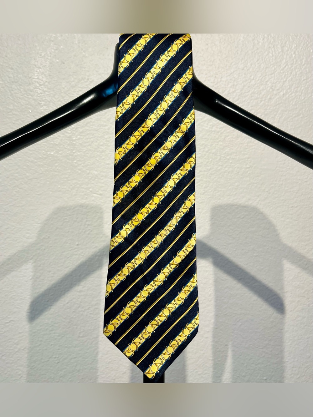 Luca Franzini Navy and Yellow Diagonal Stripe 100% Silk Tie - Made in Italy
